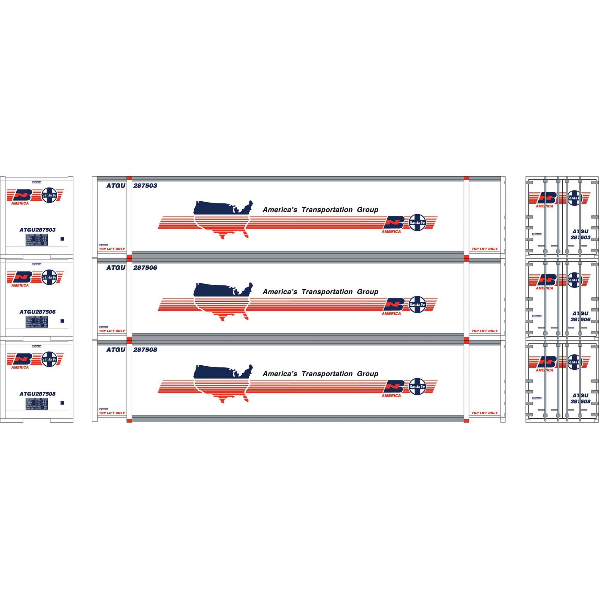 Athearn 19141 HO ATGU 48' Containers #287503, #287506, #287508 (Set of 3)