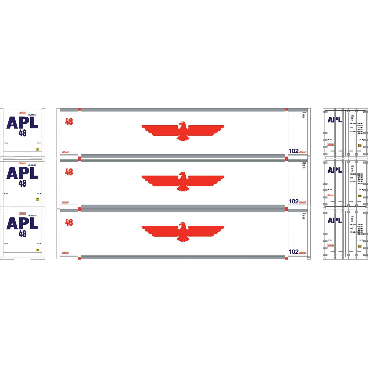 Athearn 19138 HO APLU 48' Containers #485711, #485732, #485766 (Set of 3)