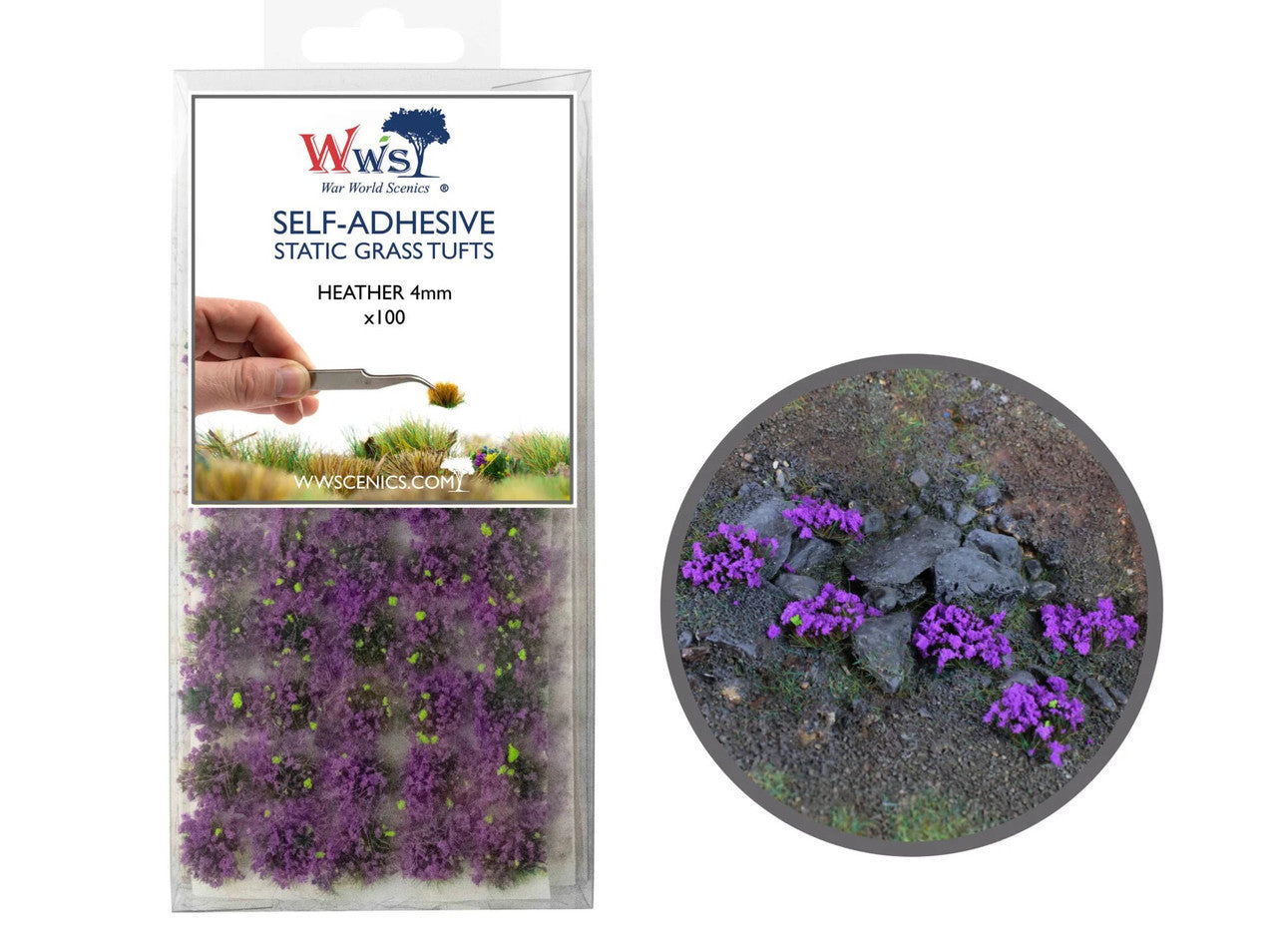 WWScenics SGTHET04 4mm Heather Self-Adhesive Static Grass Tufts