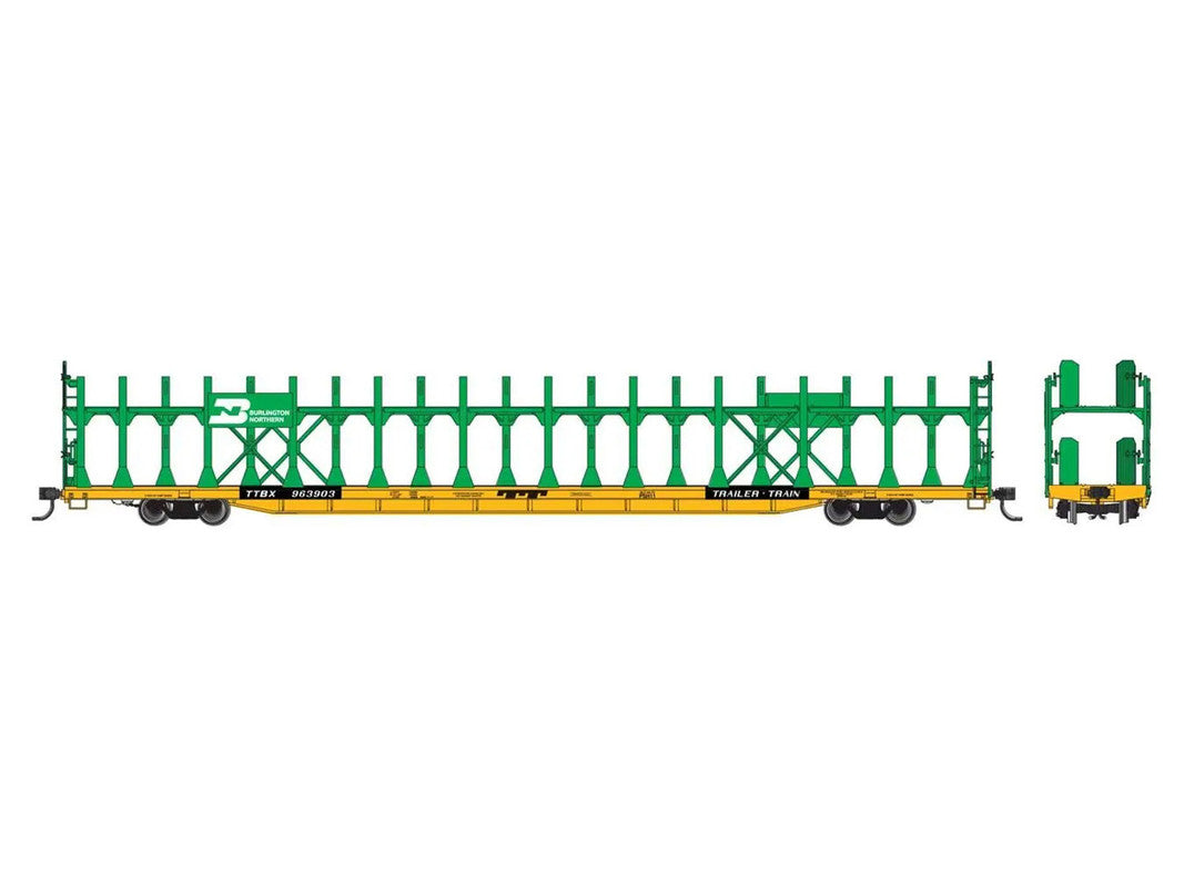 Walthers 910-8029 HO BN RTR 89' Flatcar w/Bi-Level Open Auto Rack #963903