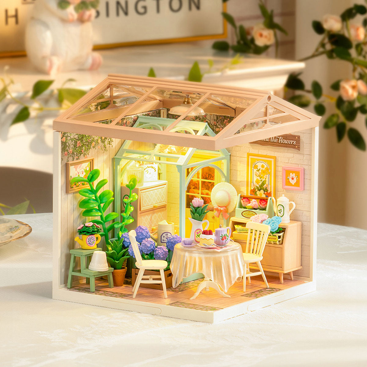 Robotime DW013B Rolife Blooming Tea Garden DIY Plastic Miniature House