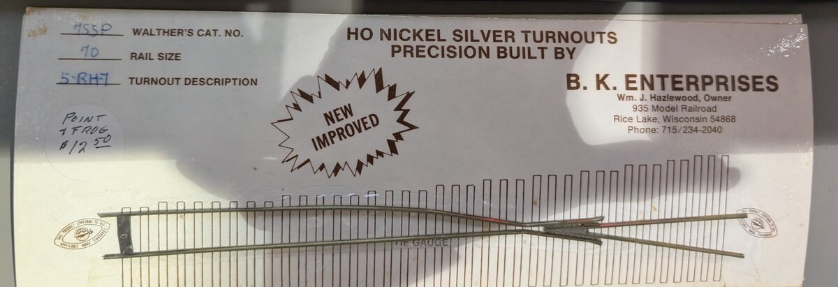 B.K. Enterprises 755P HO Scale Code 70 Right Hand Nickel Silver Turnout