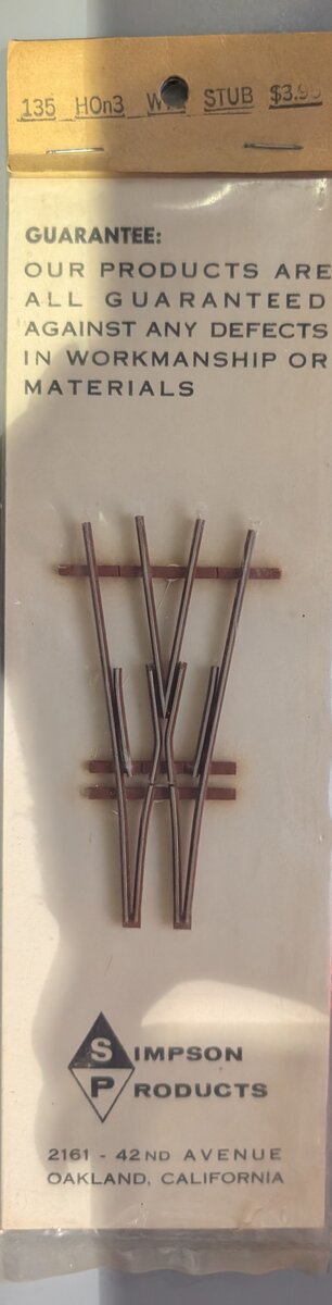 Simpson 135 HOn3 Code 70 Wye Stub