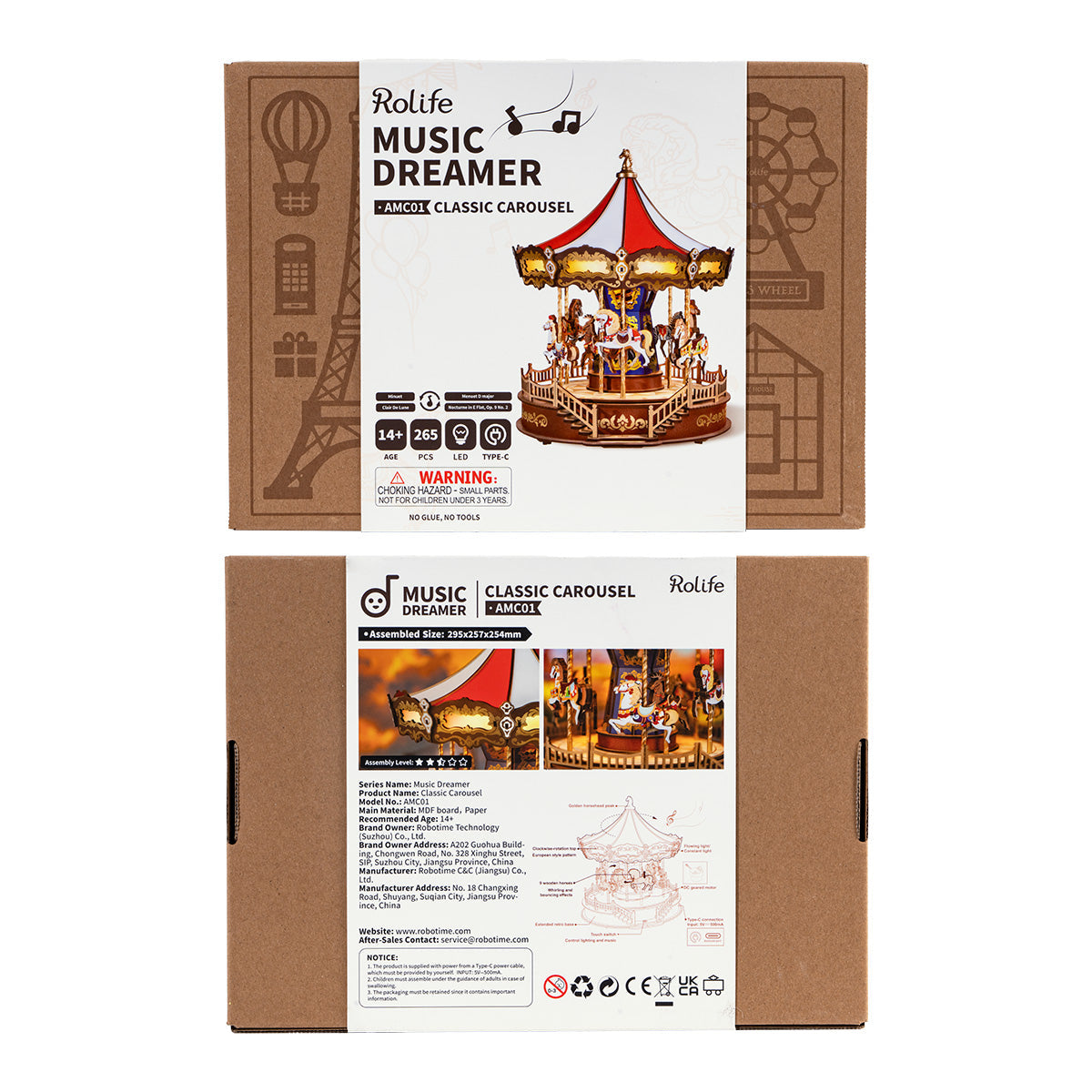 Robotime AMC01 Rolife Classic Carousel 3D Wooden Puzzle