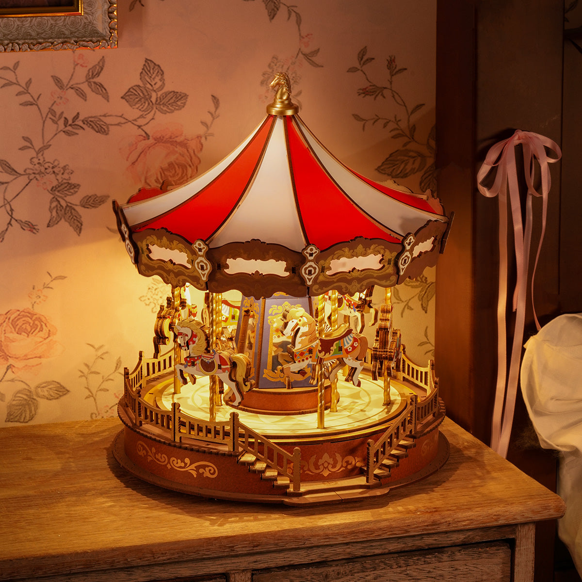 Robotime AMC01 Rolife Classic Carousel 3D Wooden Puzzle