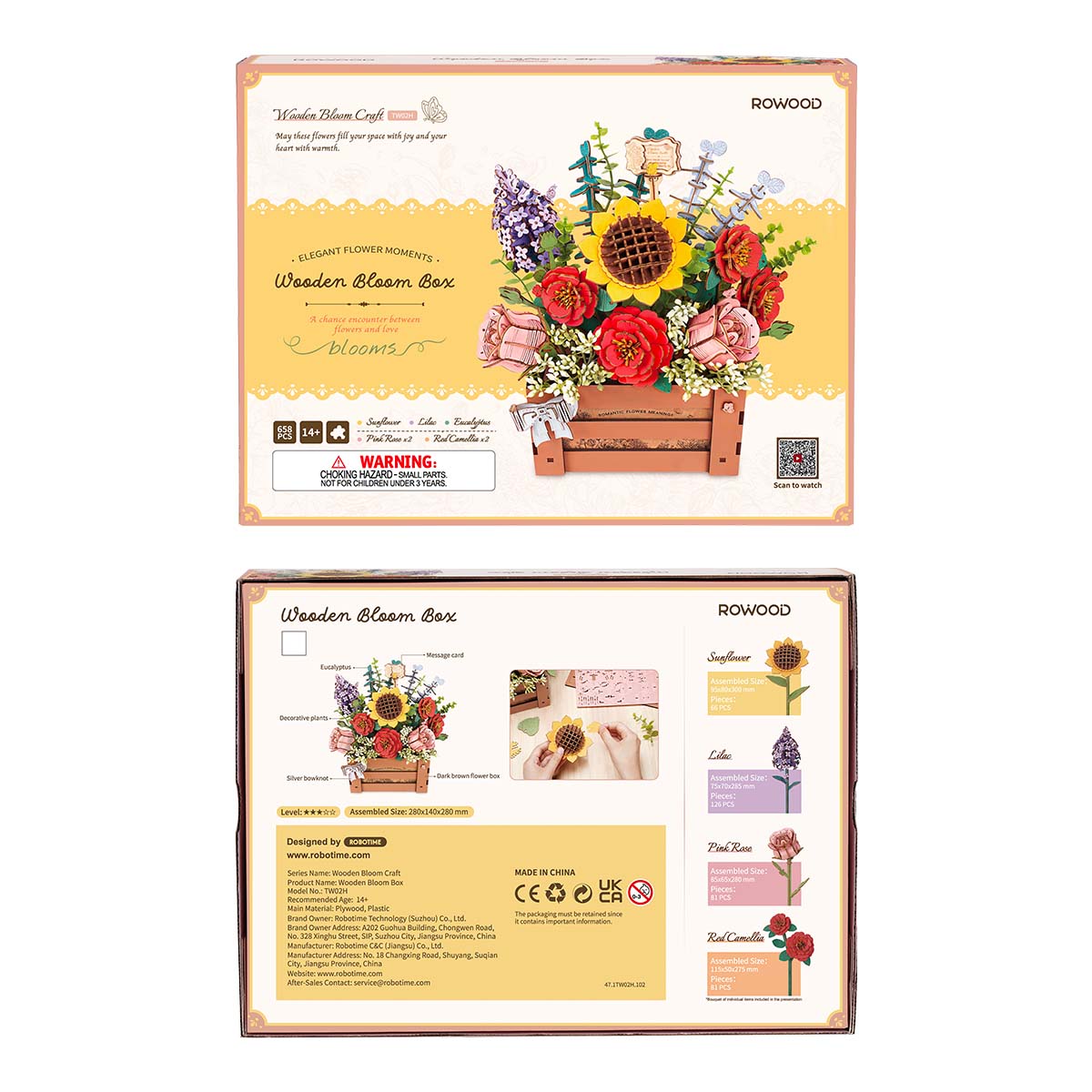 Robotime TW02H Rowood Wooden Bloom Box DIY 3D Puzzle