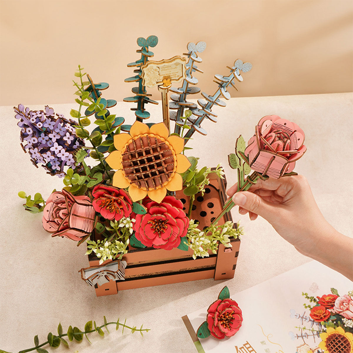 Robotime TW02H Rowood Wooden Bloom Box DIY 3D Puzzle