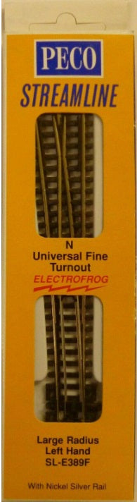 Peco SL-E89F N Code 55 Large Radius Left Hand FineTurnout 36" Insulfrog