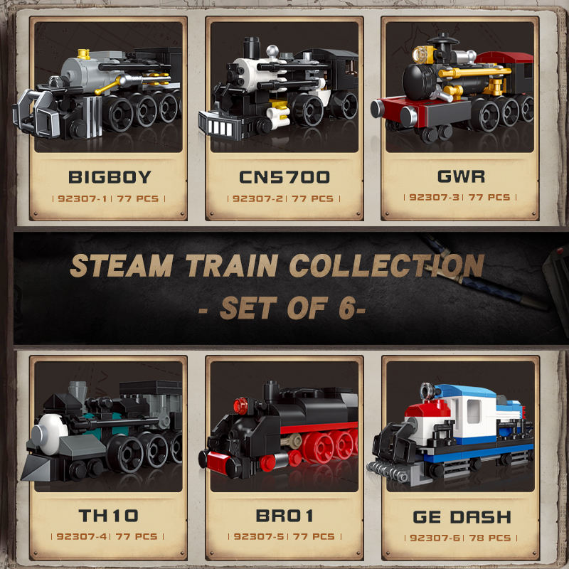 Jiestar 92307 Assorted Mini Train Steam Loco Building Block Model (Set of 6)