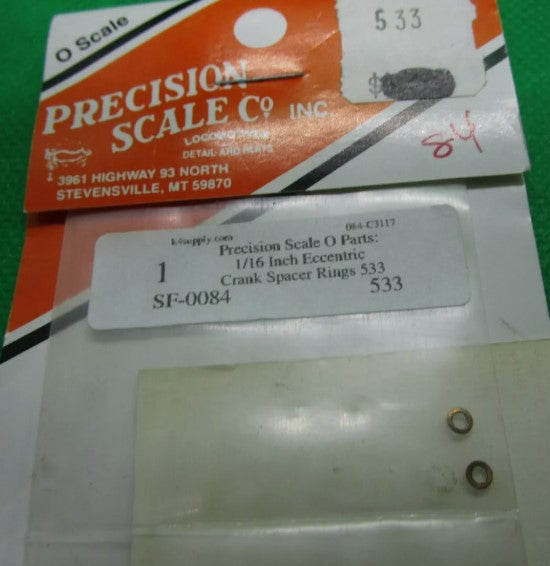 Precision Scale Co. 533 O Scale  Eccentric Crank Spacer Rings, 1/16"