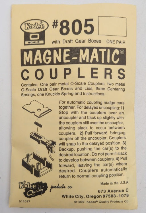 Kadee 805 O Scale Magne-Matic Couplers w/Draft Gear Boxes