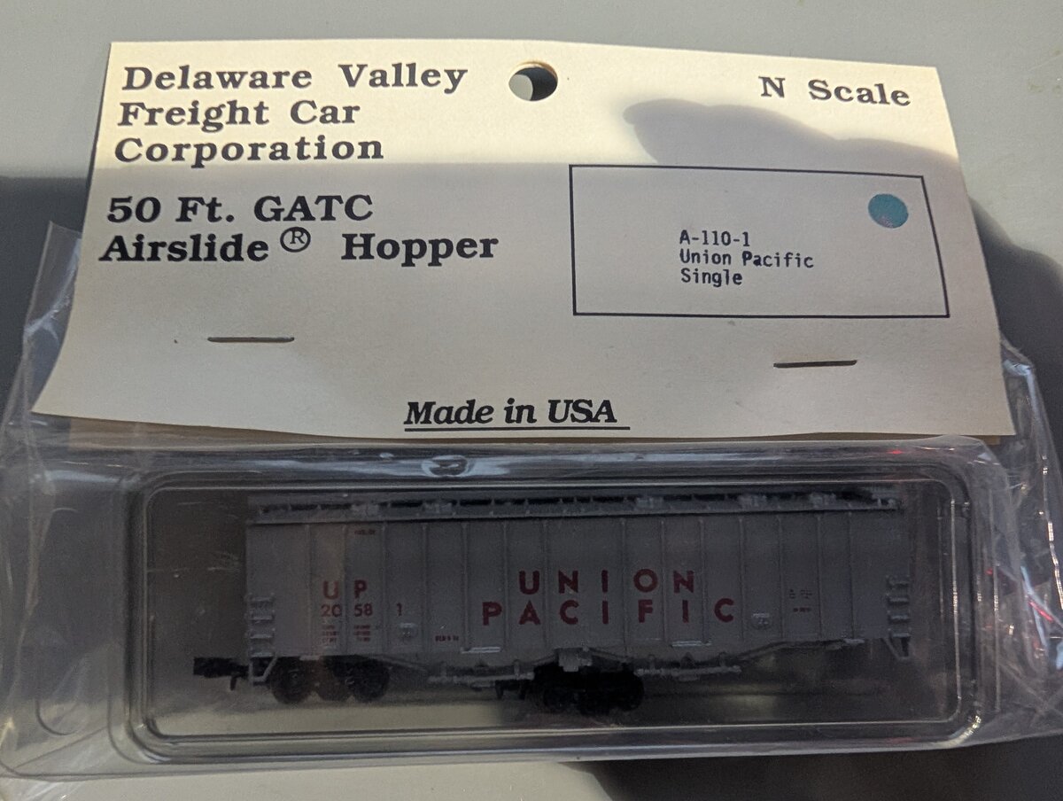Delaware Valley A-110-1 N Scale Union Pacific 50' GATC Airslide Hopper #2058