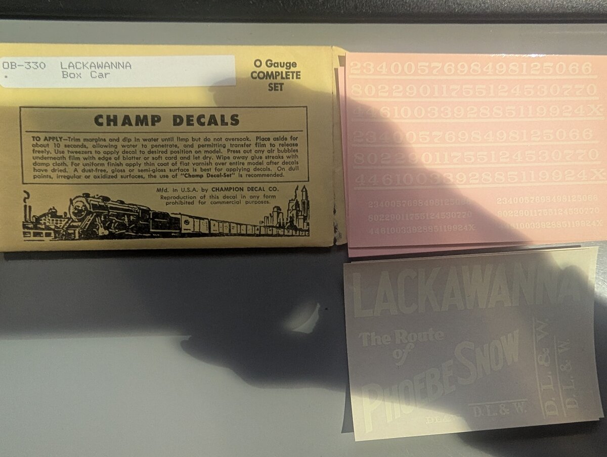 Champ Decals OB-330 O Gauge Lackawanna Box Car Decal Set