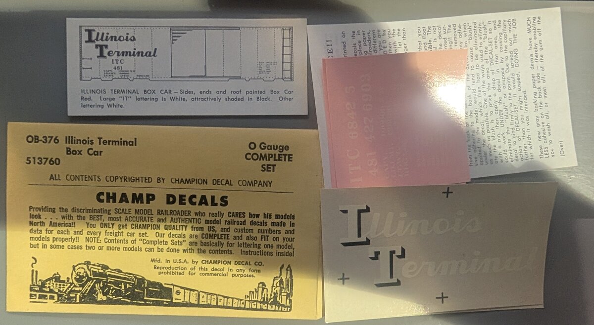 Champ Decals OB-376 O Gauge Illinois Terminal Box Car Decal Set