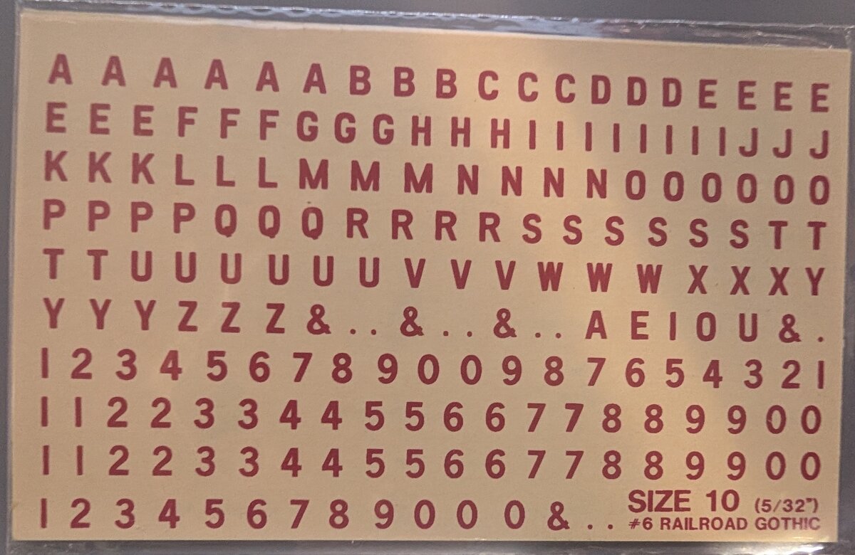 Walthers 806410 Railroad Gothic (#6) Alphabets 6-R-10 Freight Car Decal Set
