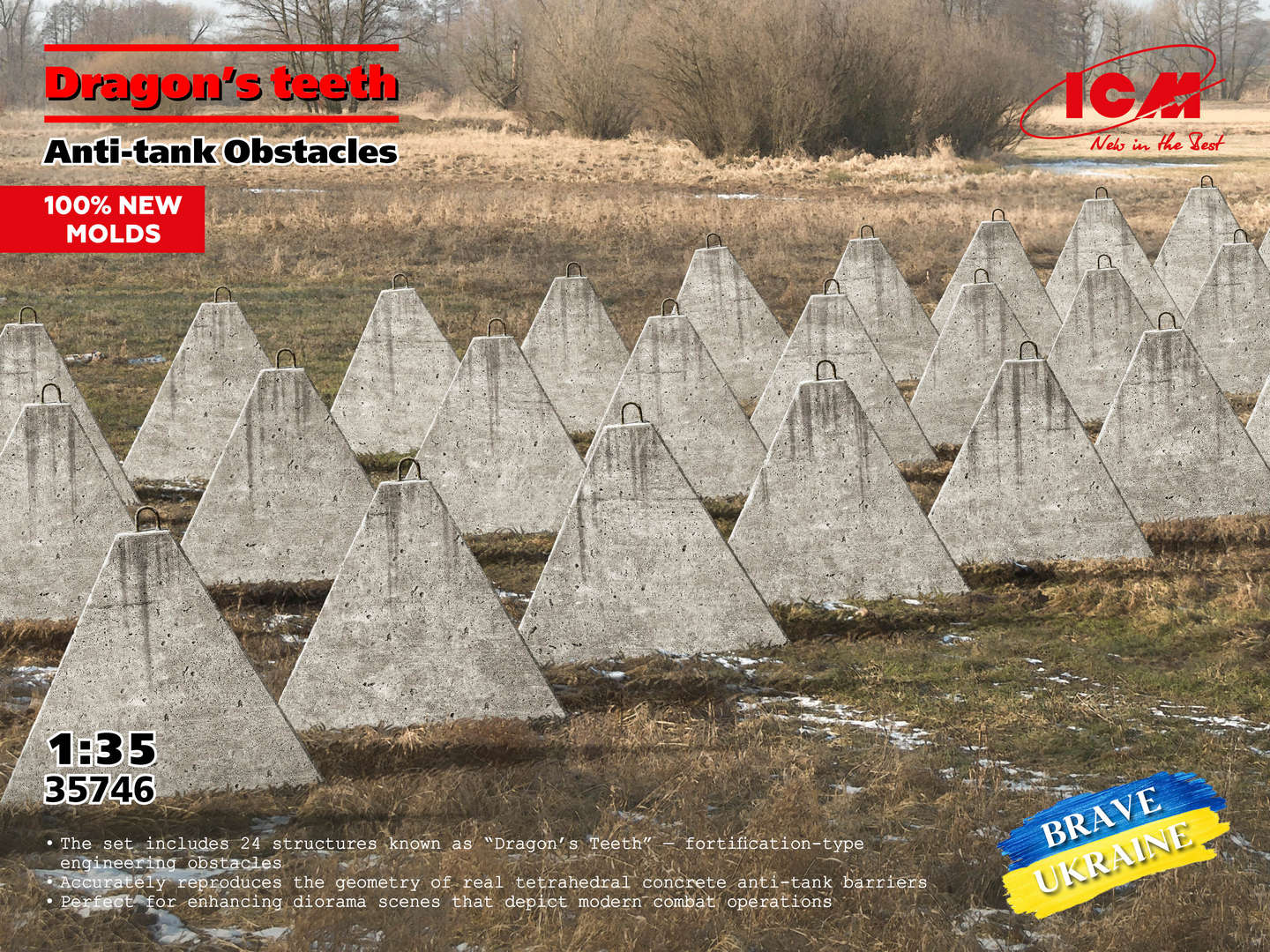 ICM 35746 1:35 Dragon’s Teeth ?nti-tank Obstacles Plastic Model Kit