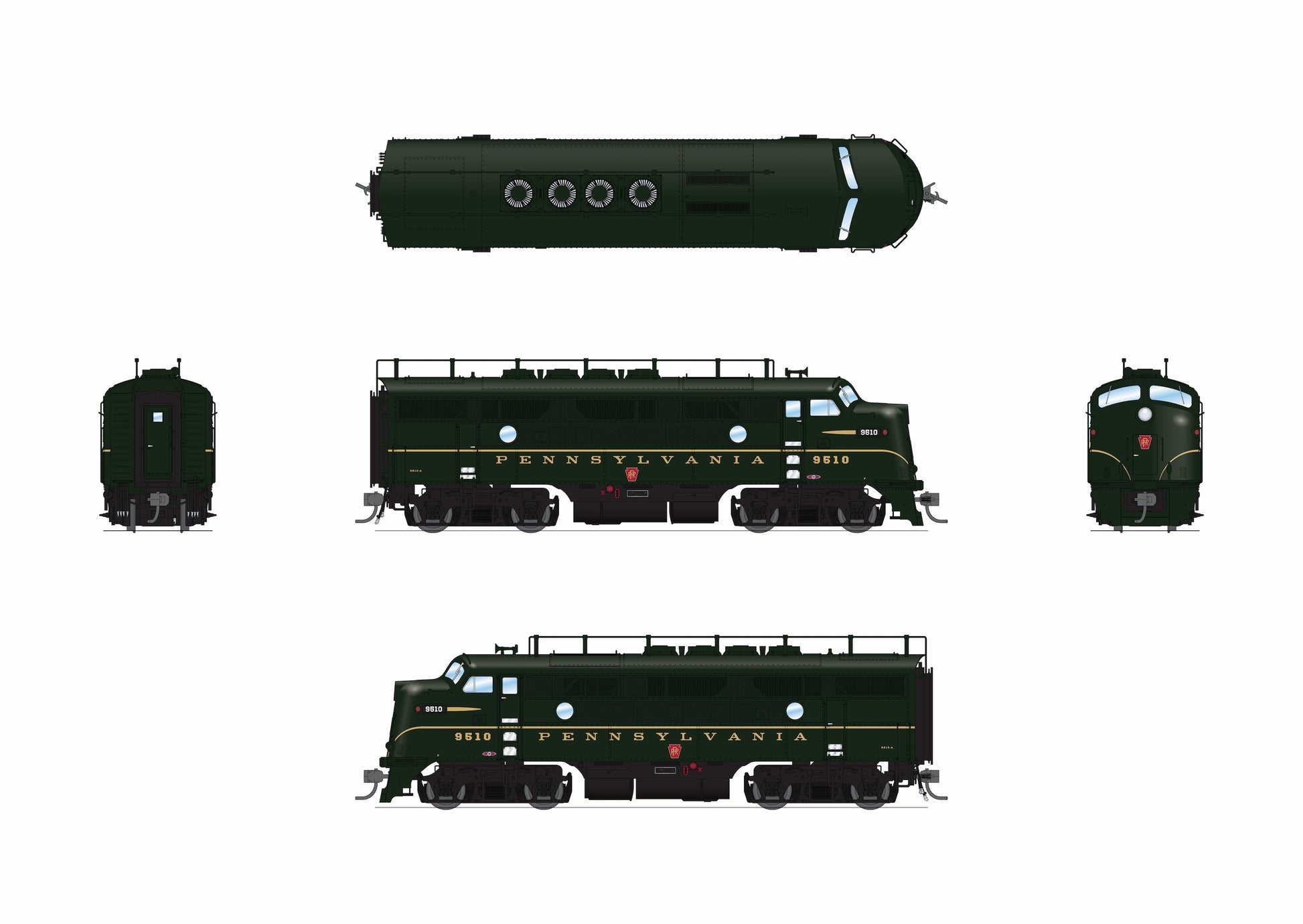Broadway Limited 9672 HO PRR EMD F3 A-Unpowered B Diesel Locomotive Sound & DCC