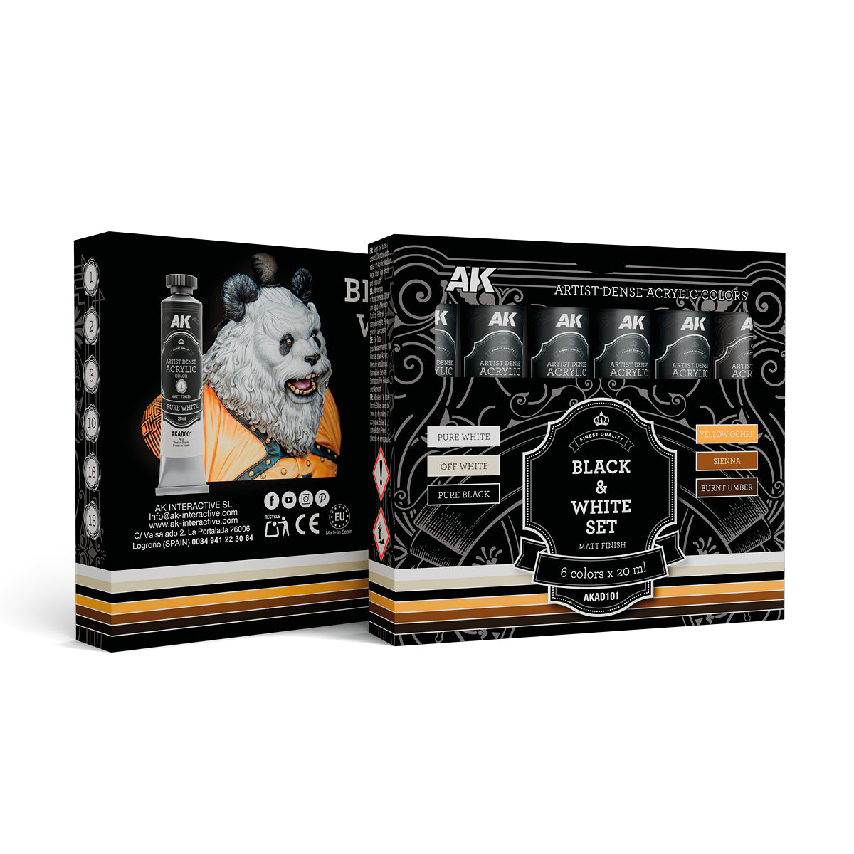 AK Interactive AKAD101 Artistic Dense Acrylic Color Black & White (Set of 6)