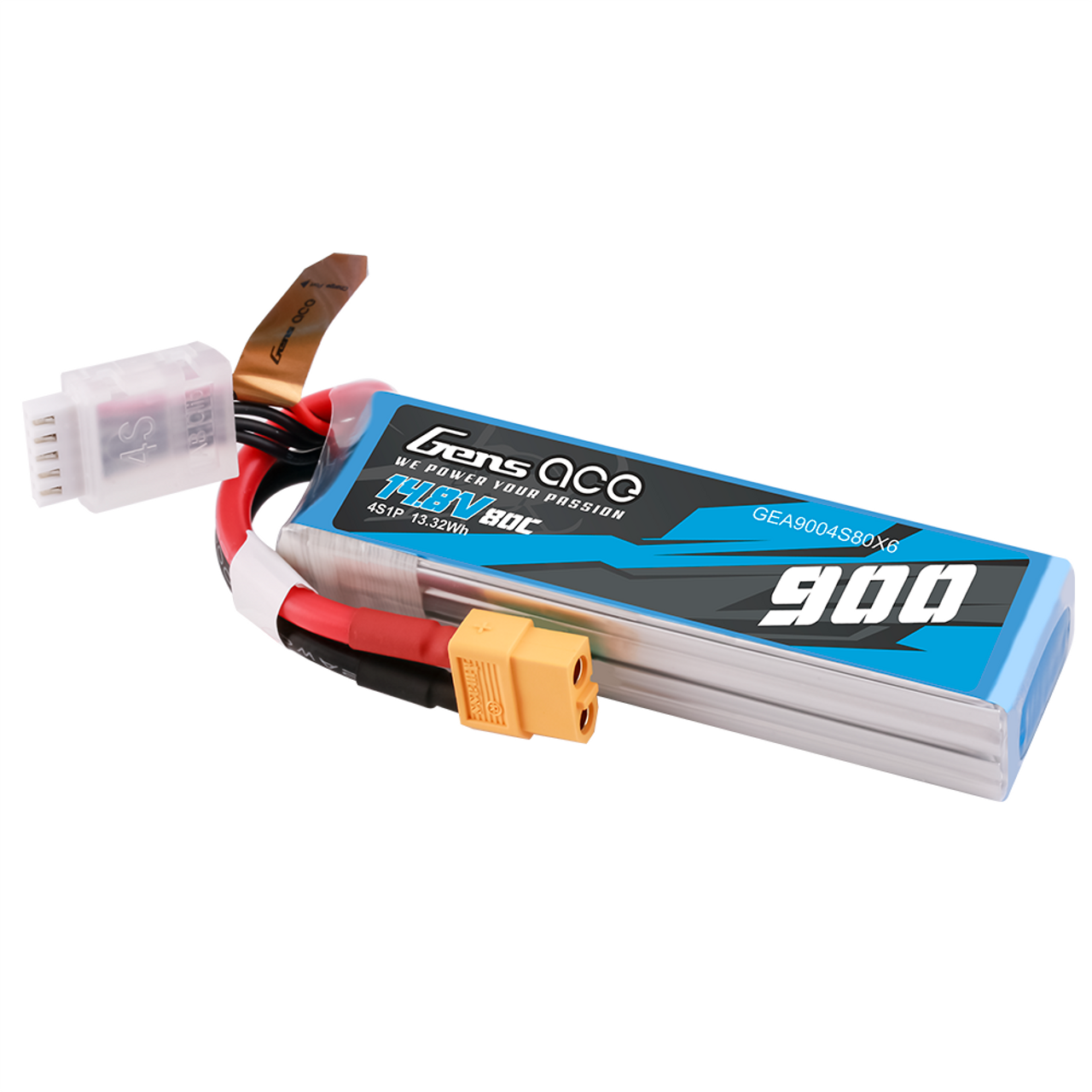 Gens Ace GEA9004S80X6 900mAh 4S 80C 14.8V Lipo Battery Pack with XT60 Plug