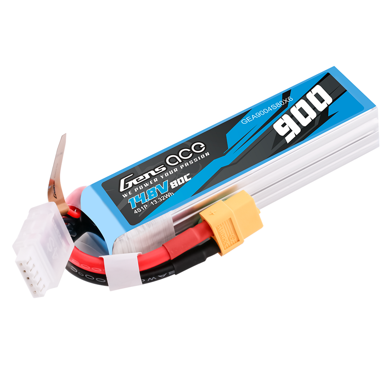 Gens Ace GEA9004S80X6 900mAh 4S 80C 14.8V Lipo Battery Pack with XT60 Plug