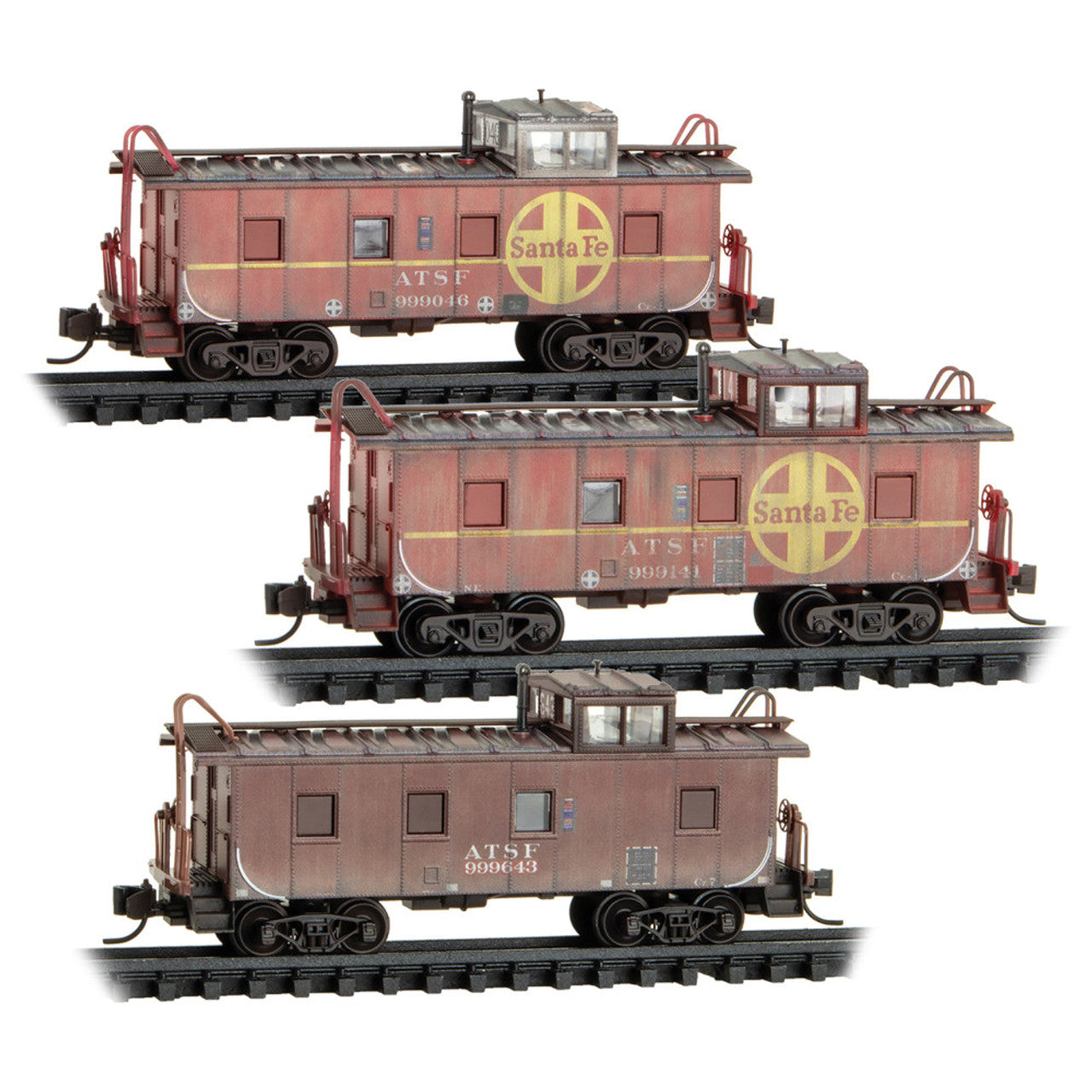 Micro-Trains 98302259 N ATSF Weathered 36' Riveted Steel Caboose (Set of 3) NIB