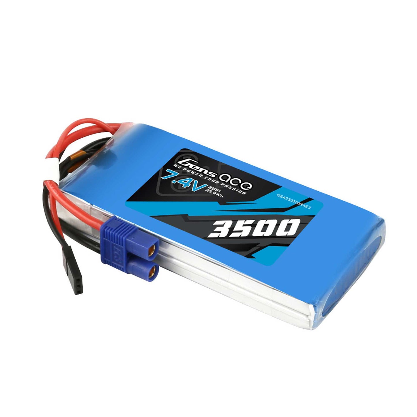Gens Ace GEA2S2800RXE3 7.4V 2800mAh 2S Receiver LiPo Battery: EC3, JR