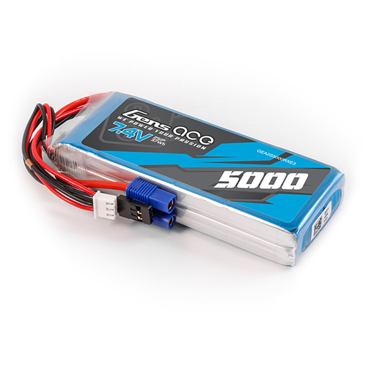 Gens Ace GEA2S5000RXE3 5000mAh 2S 7.4V RX Lipo Battery with EC3 & JR Plug