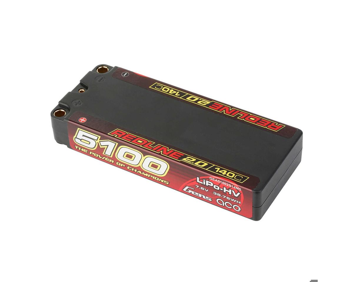 Gens Ace 51002S14M5 Redline 2.0 2S Shory LiHV Battery 140C with 5mm Bullets