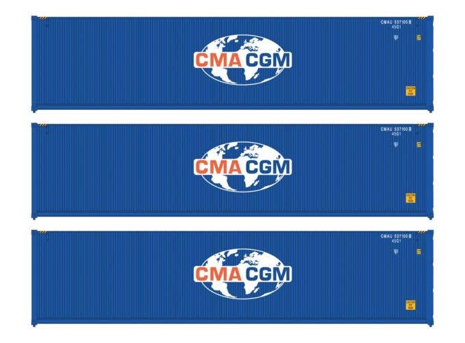 Walthers 949-18251 HO CMA-CGM 40' Fully Corrugated Container (Pack of 3)