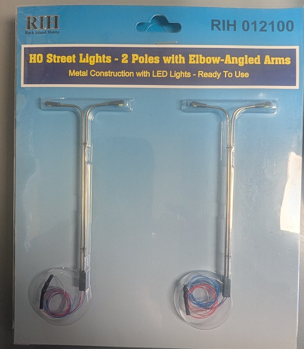 Rock Island Hobby 012011 HO Street Lights-2 Poles w/Elbow Angled Arms