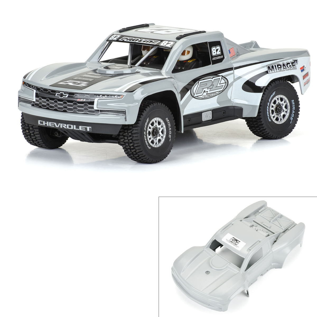 Pro-Line Racing 367514 1:16 Pre-Cut 2019 Chevy Silverado Trophy Truck Gray Body