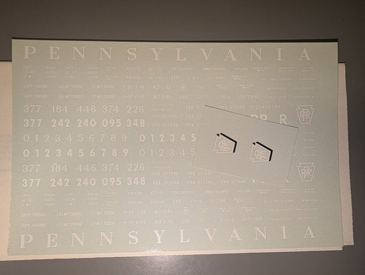 Middle Division HGN-2 HO White & Black 1954-68 Pennsylvania Railroad Decal Set