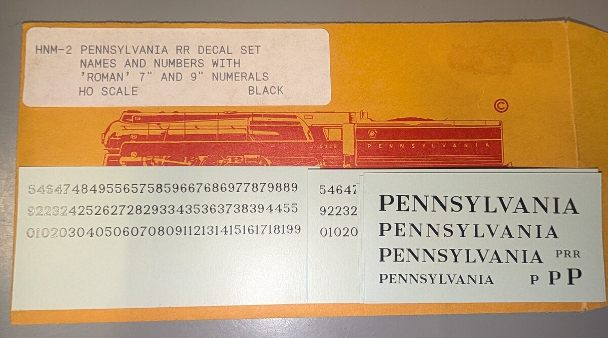 Middle Division HNM-2 HO Black Pennsylvania RR Decal Set: Names & Numbers