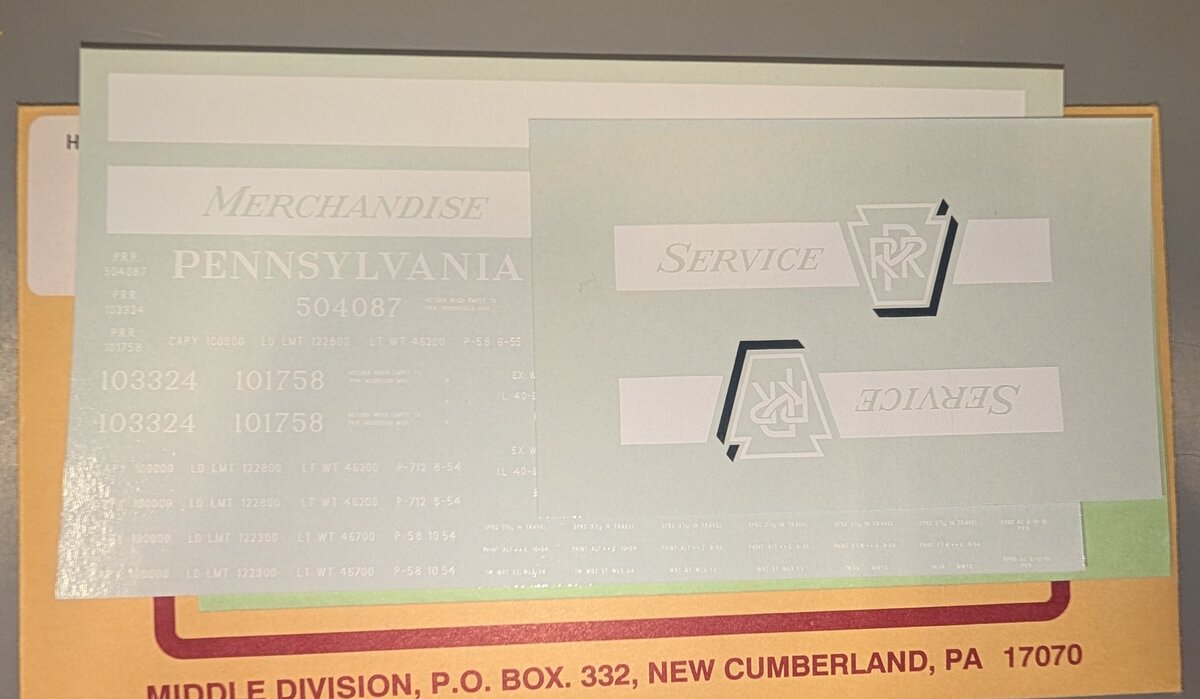 Middle Division HBX-4 HO White & Black Pennsylvania Railroad Decal Set