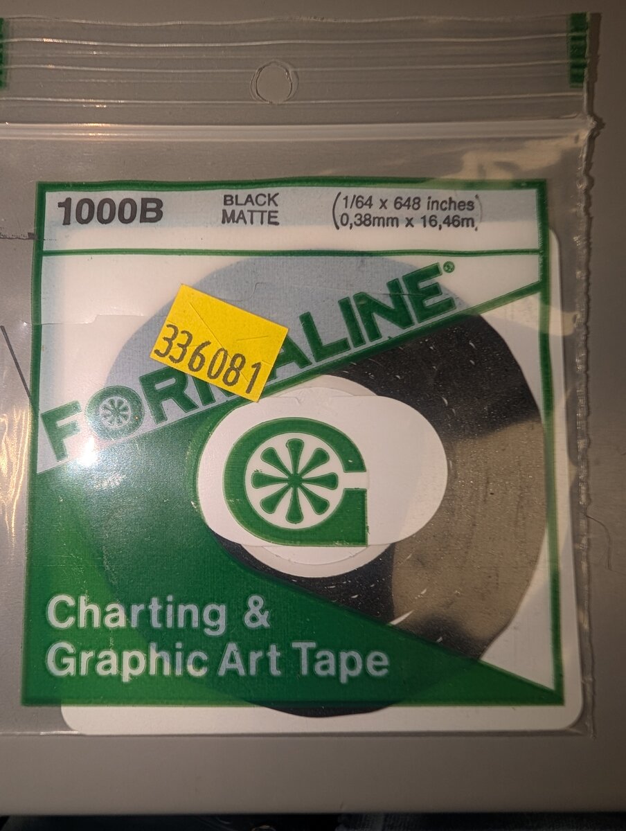 Formaline 1000B Black Matte Charting & Graphic Art Tape 1/64 x 648"