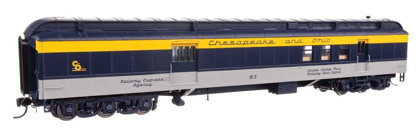 Walthers 920-17414 HO C&O 70' Heavyweight RPO-Baggage Car w/ Clerestory Roof #83