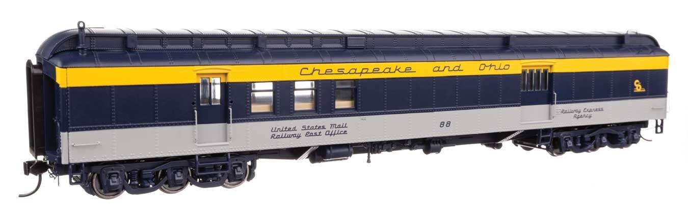 Walthers 920-17415 HO C&O 70' Heavyweight RPO-Baggage Car w/ Clerestory Roof #88