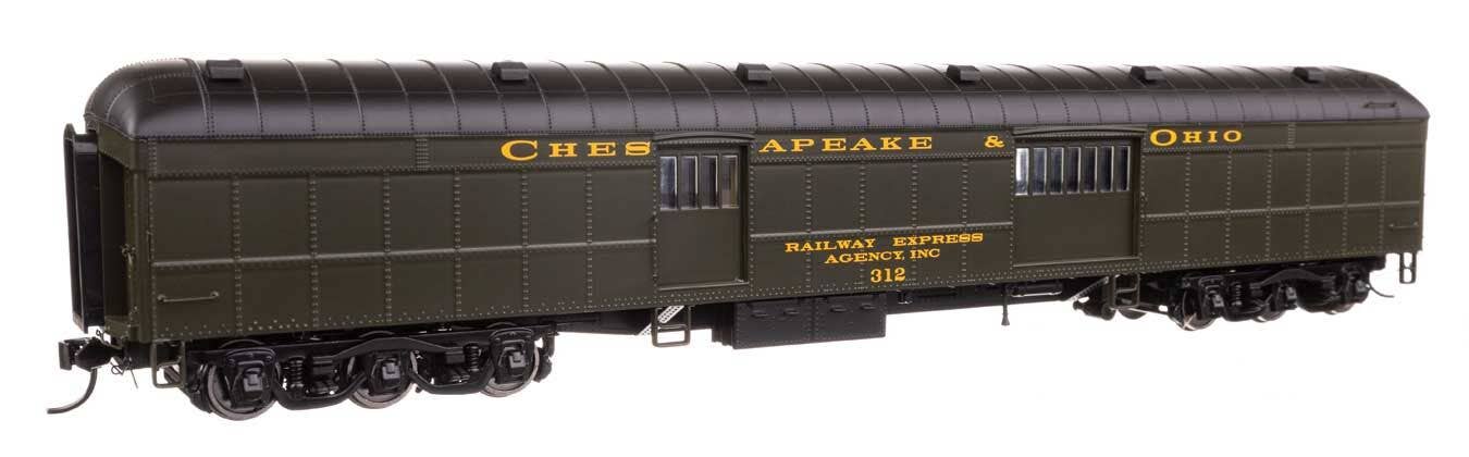 Walthers 920-17502 HO C&O 70' Heavyweight Baggage Car with Arched Roof RTR #312