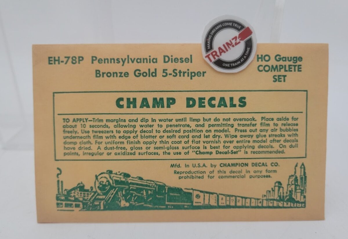 Champ Decals EH-78P HO Gauge Pennsylvania Diesel Bronze Gold 5 Striper Decal Set