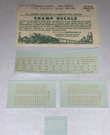 Champ Decals EH-9LD HO Pennsylvania Steam Locomotive Lone Distance Tender Dulux