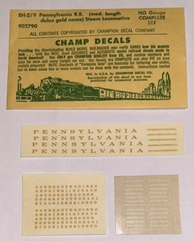 Champ Decals EH-279 HO Pennsylvania RR Steam Loco Dulux Gold Decal Set