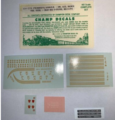 Champ Decals EH-378 HO Pennsylvania EMD, Alco, Baldwin Pass. Diesel Dulux Gold