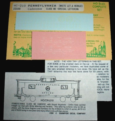 Champ Decals HC-210 HO Pennsylvania (White Lettering & Herald) Caboose Class N8