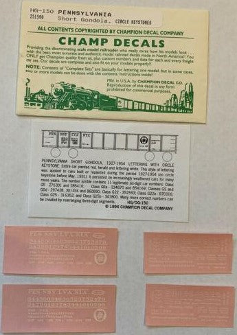 Champ Decals HG-150 HO Pennsylvania Short Gondola Circle Keystones Decal Set