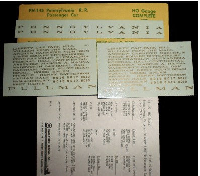 Champ Decals PH-145 HO Pennsylvania RR Passenger Car Decal Set