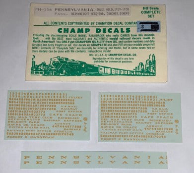 Champ Decals PH-156 HO Pennsylvania Dulux Gold Passenger Heavyweight Decal Set