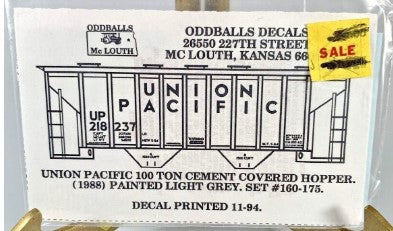 Oddballs Decals 160-175 HO Union Pacific 100 Ton Cement Covered Hopper Decal Set