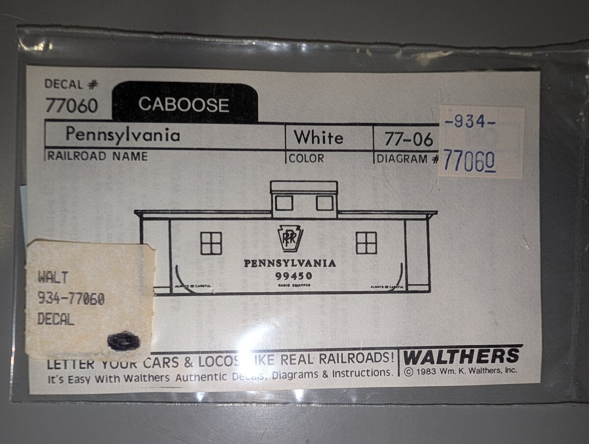 Walthers 77060 HO Pennsylvania Caboose White Lettering Decal Set
