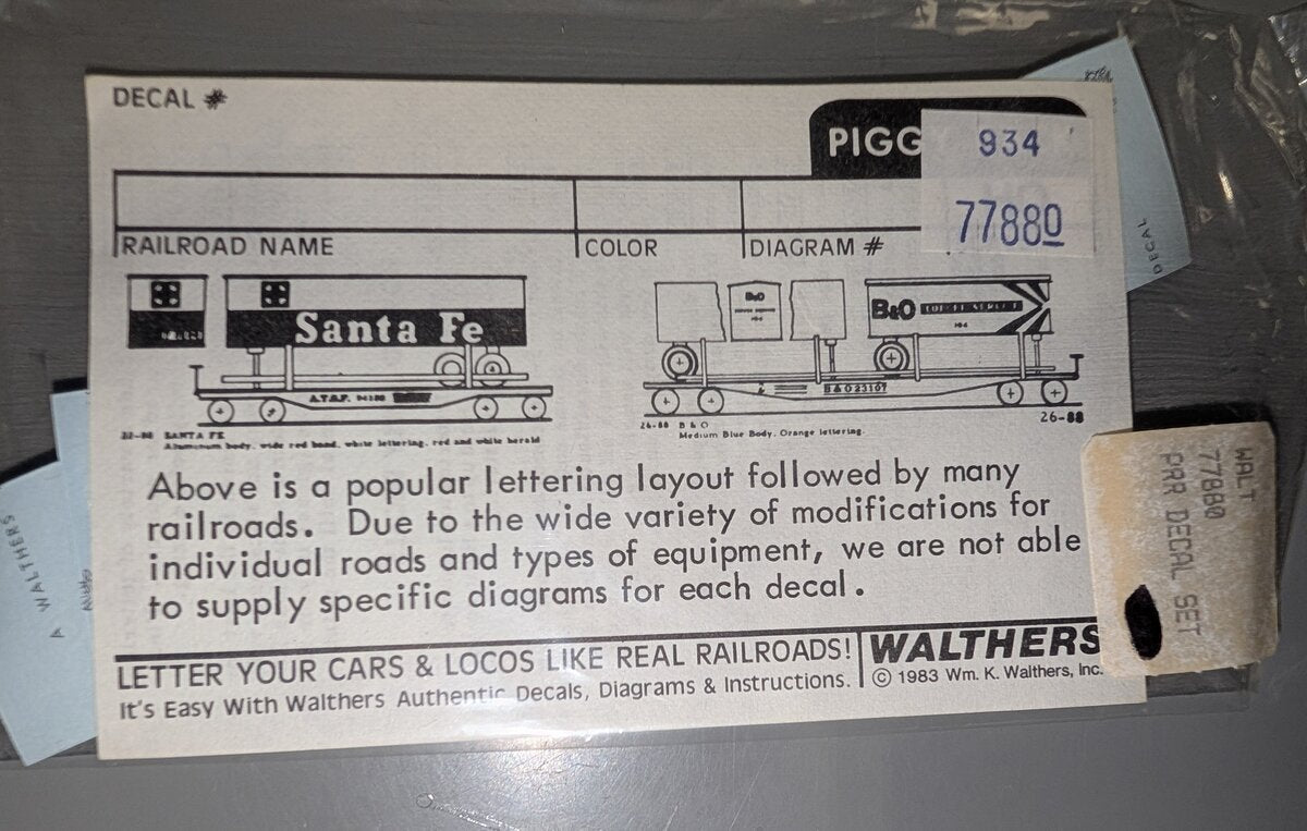 Walthers 77880 HO PRR Santa Fe/B&O Piggy Back Decal Set