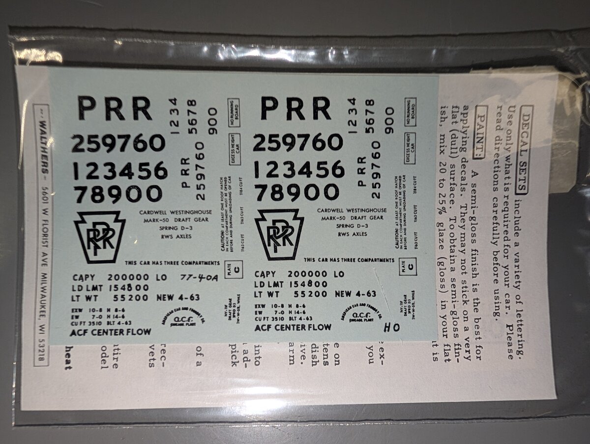 Walthers 77401 HO PRR Freight Car Black Decal Set